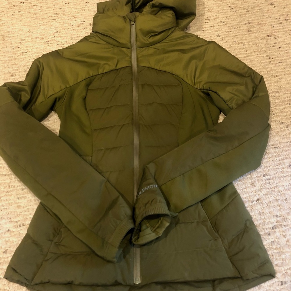 Lululemon Down For It All Jacket Size 6. Moss Green. Slim Fit, Hip Length - Picture 6 of 8